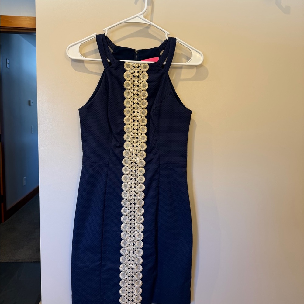 Lilly Pulitzer Navy Dress with Cream Lace Accent